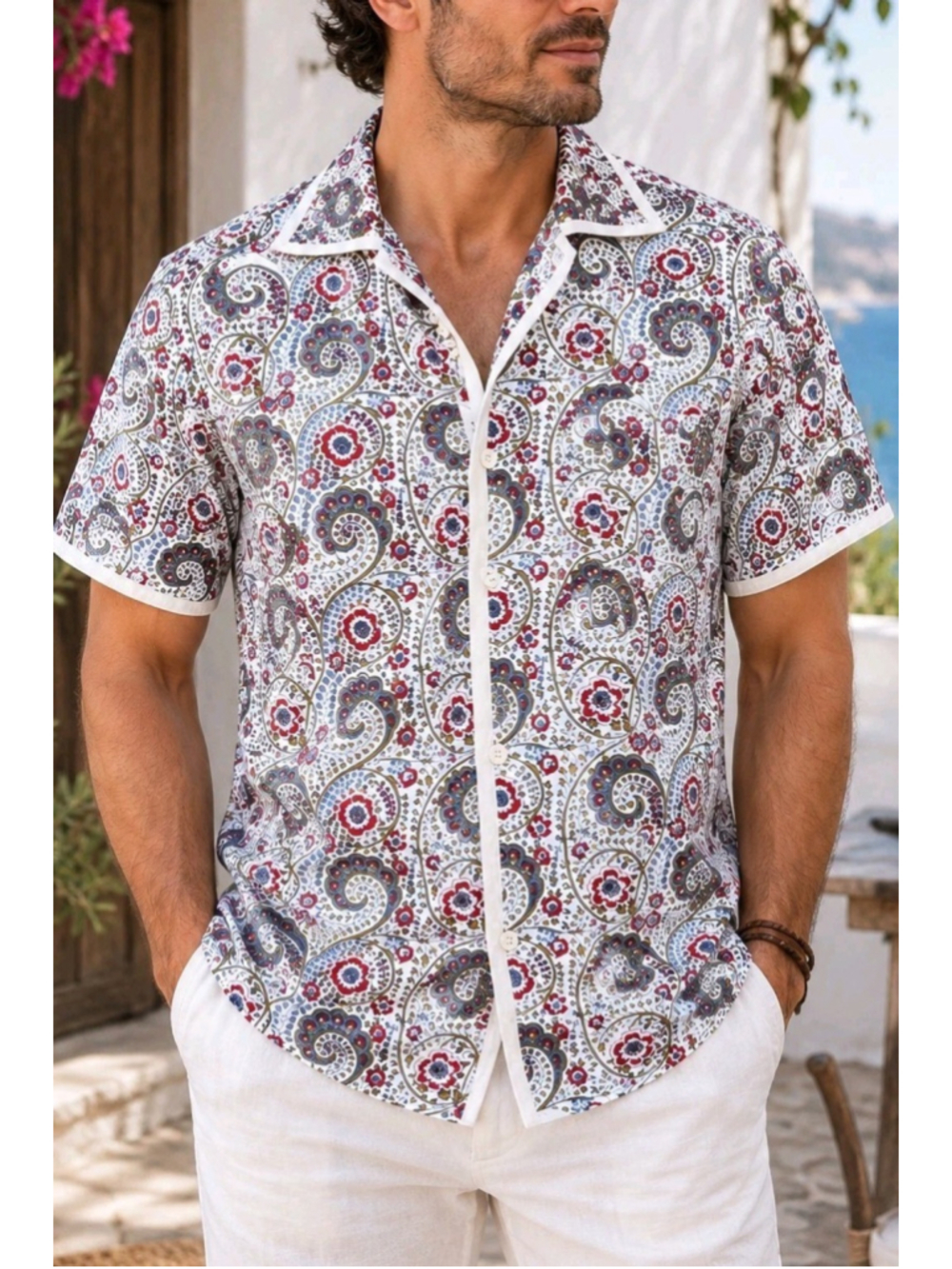 KARDO Mens Sz M Paisley Floral Shirt Handcrafted 100% Cotton Short Sleeve India